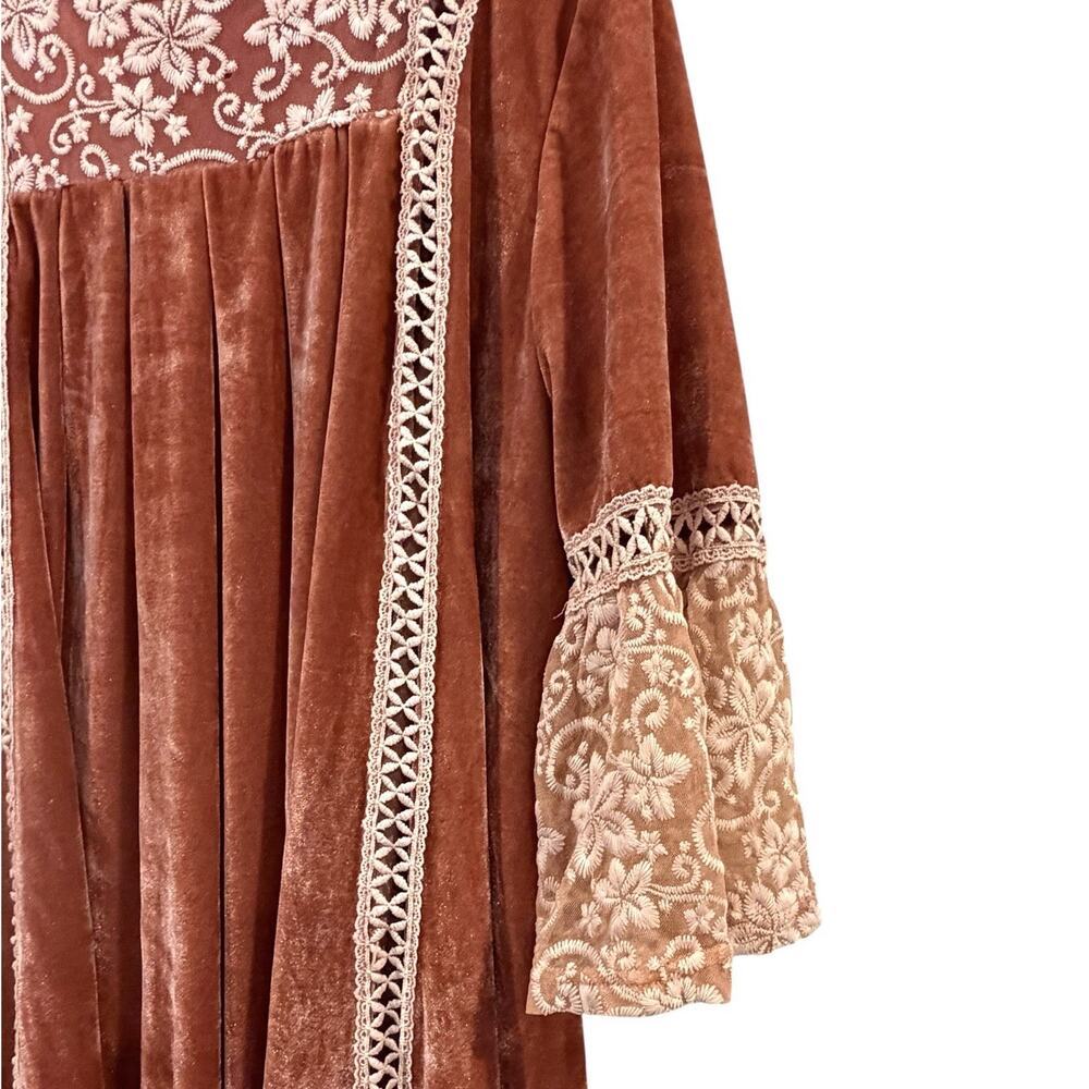 POL Dusty Pink Pink Velvet & Lace Babydoll Dress Women’s Small Boho Peasant - Picture 5 of 10